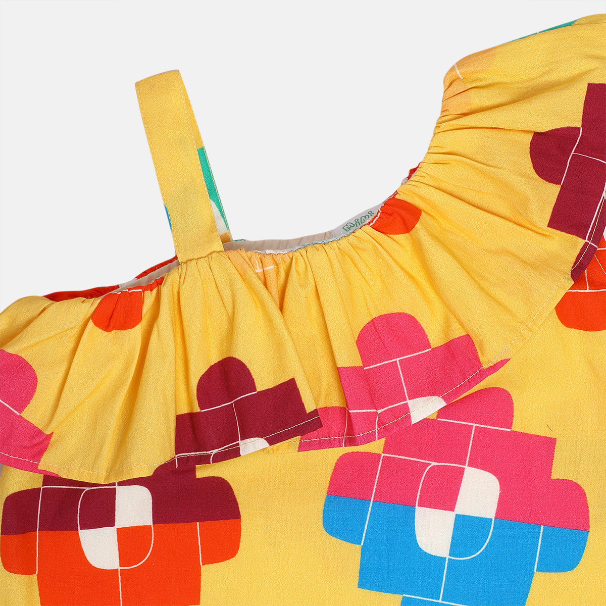 Baby Girls Printed One Shoulder Ruffle Top, Yellow