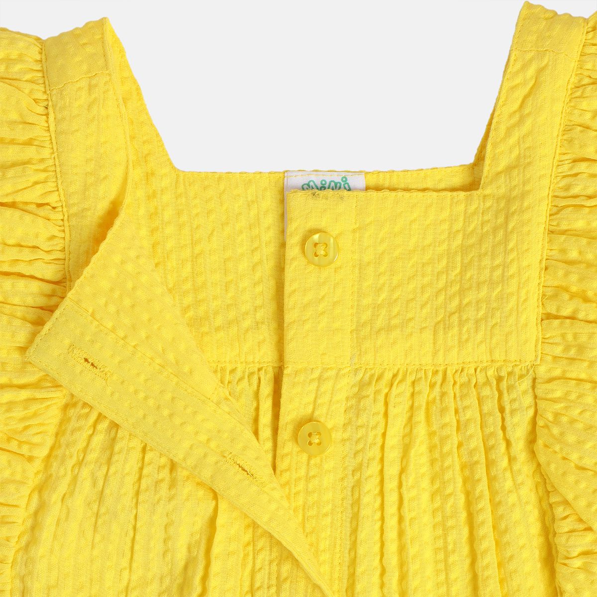 Girls Yellow Sqaure Neck Sleeve Less Woven Top