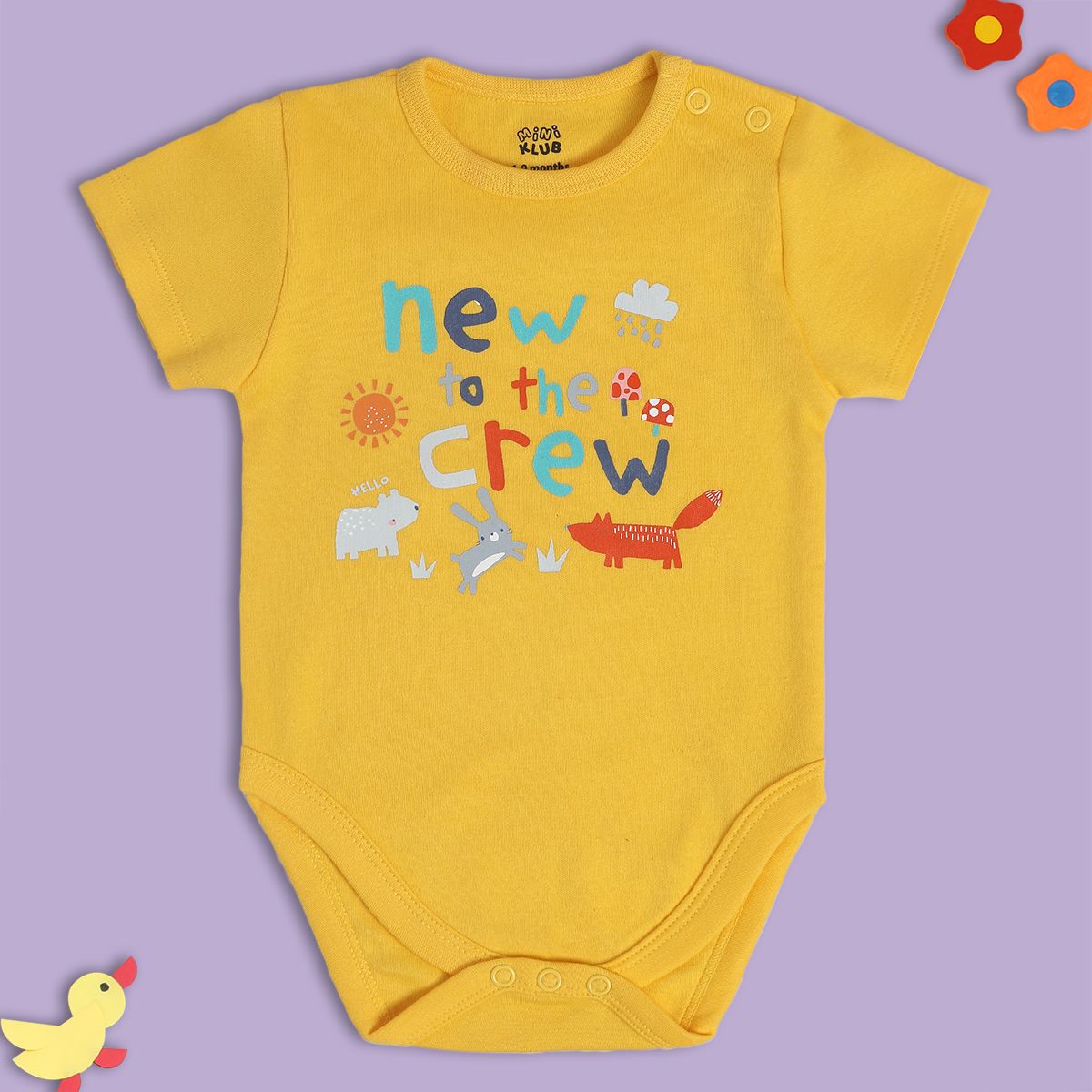 Baby Unisex Mustard Yellow Cotton Animal Graphic Printed Bodysuit Regular Fit Everyday Wear