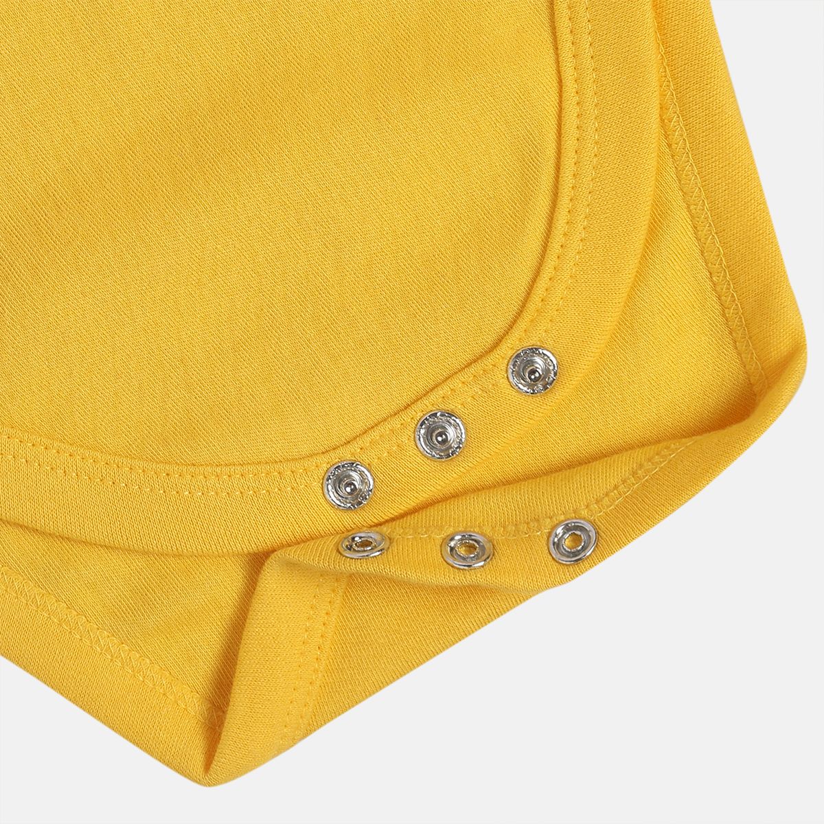 Baby Unisex Mustard Yellow Cotton Animal Graphic Printed Bodysuit Regular Fit Everyday Wear