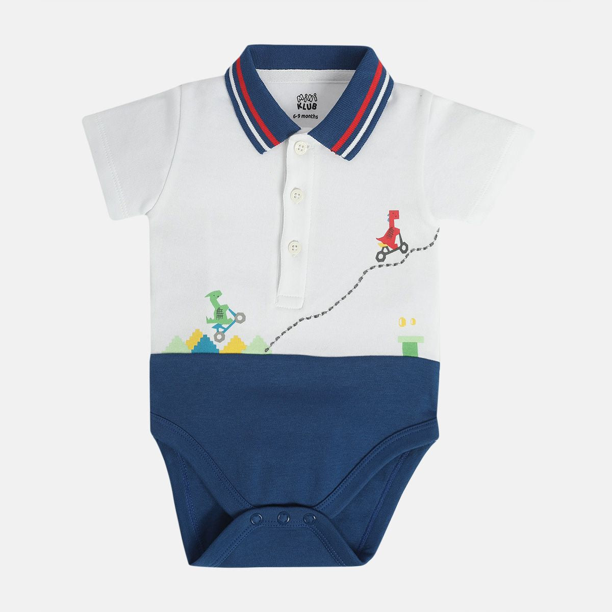 Boys White/Blue Short Sleeve Body Suit