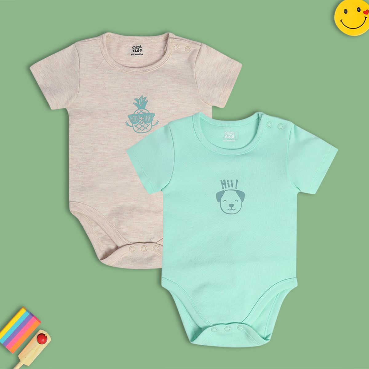 Boys Multicolor Pack Of 2 Body Suit