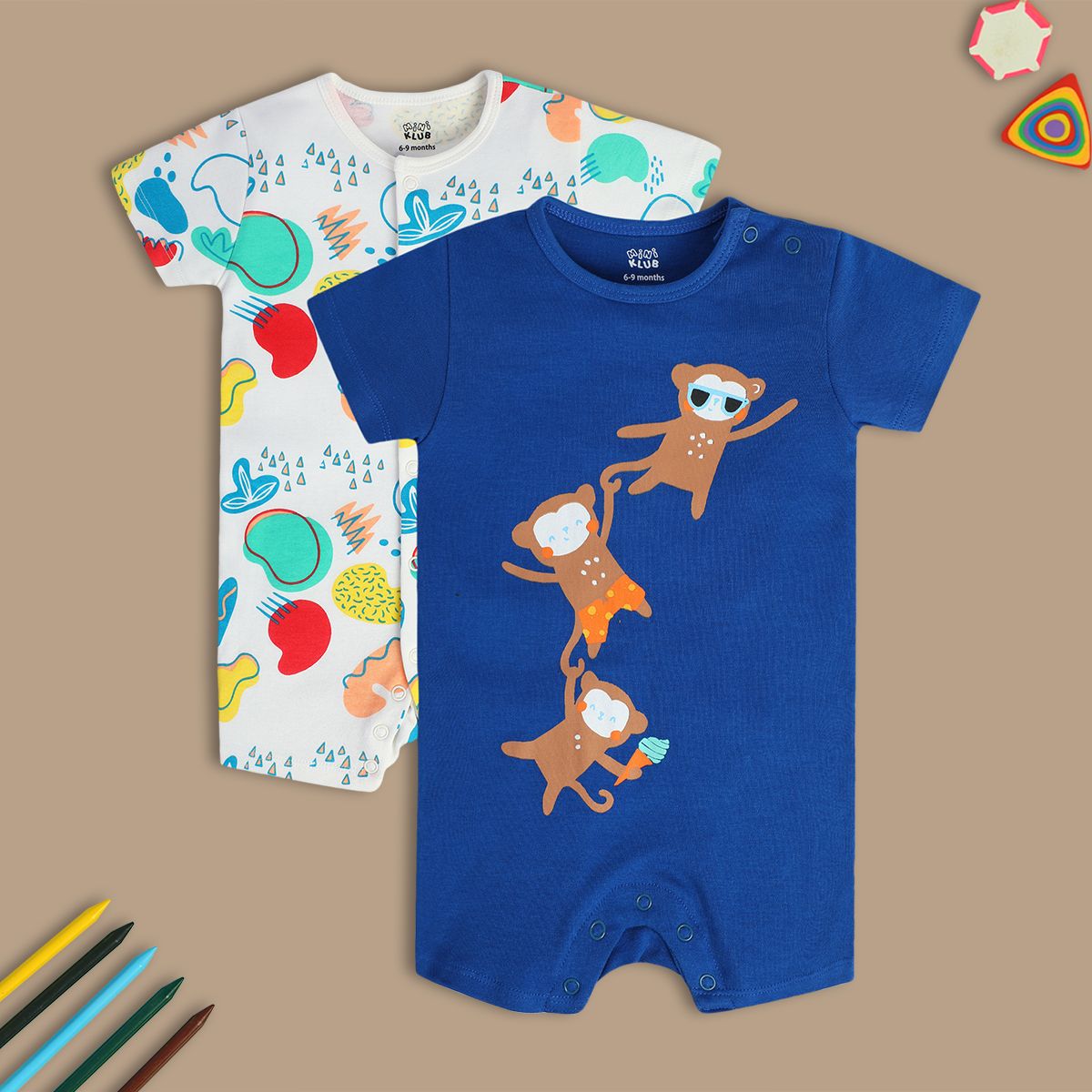 Boys Multicolor Pack Of 2 Romper
