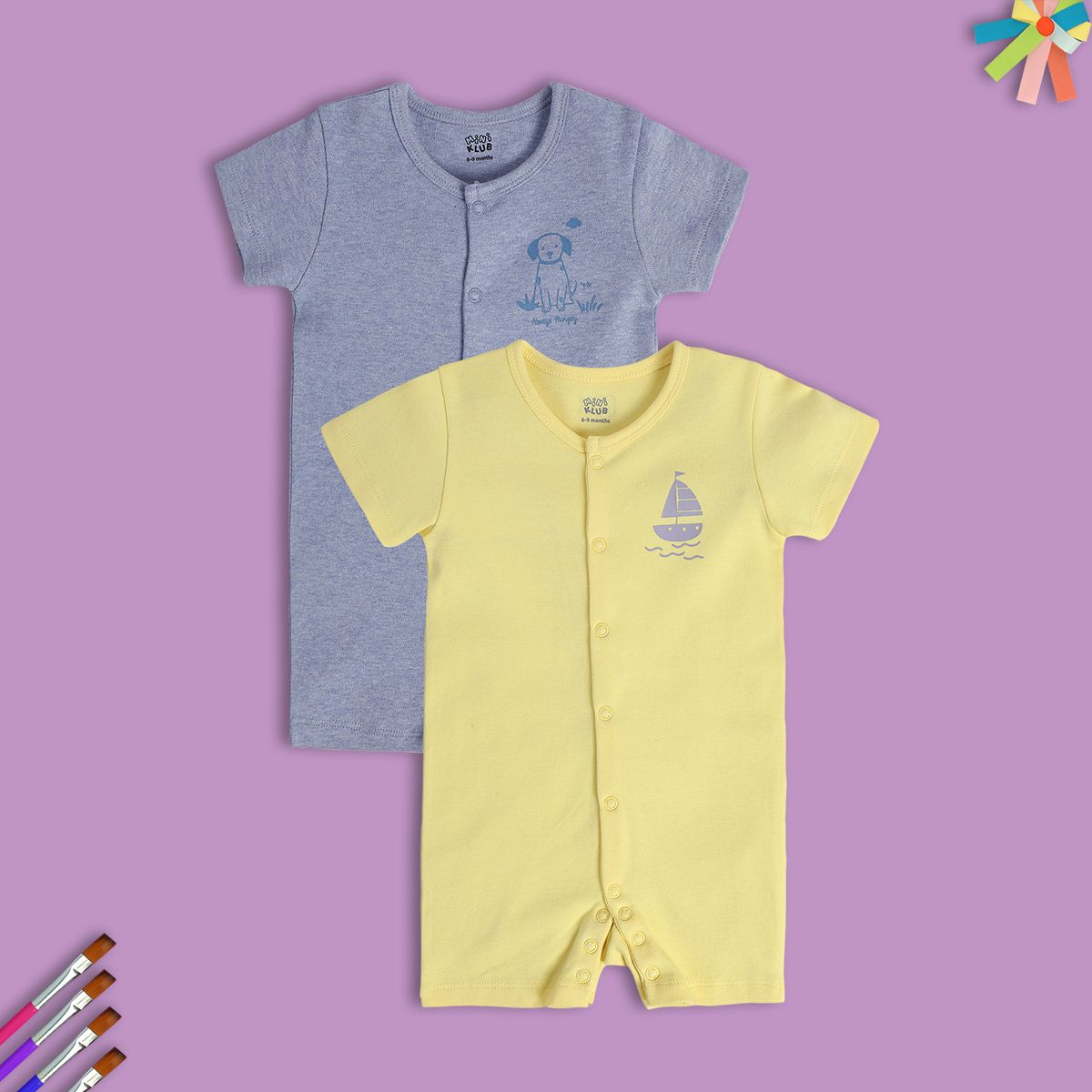 Boys Multicolor Pack Of 2 Romper