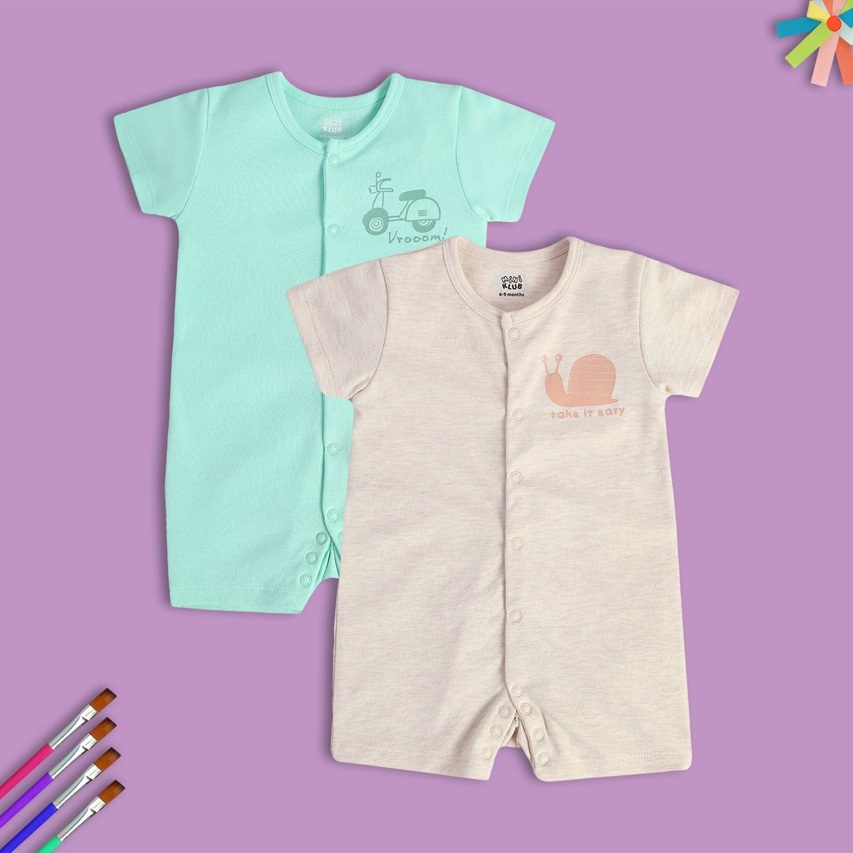 Boys Multi Front Open Short Sleeve Romper