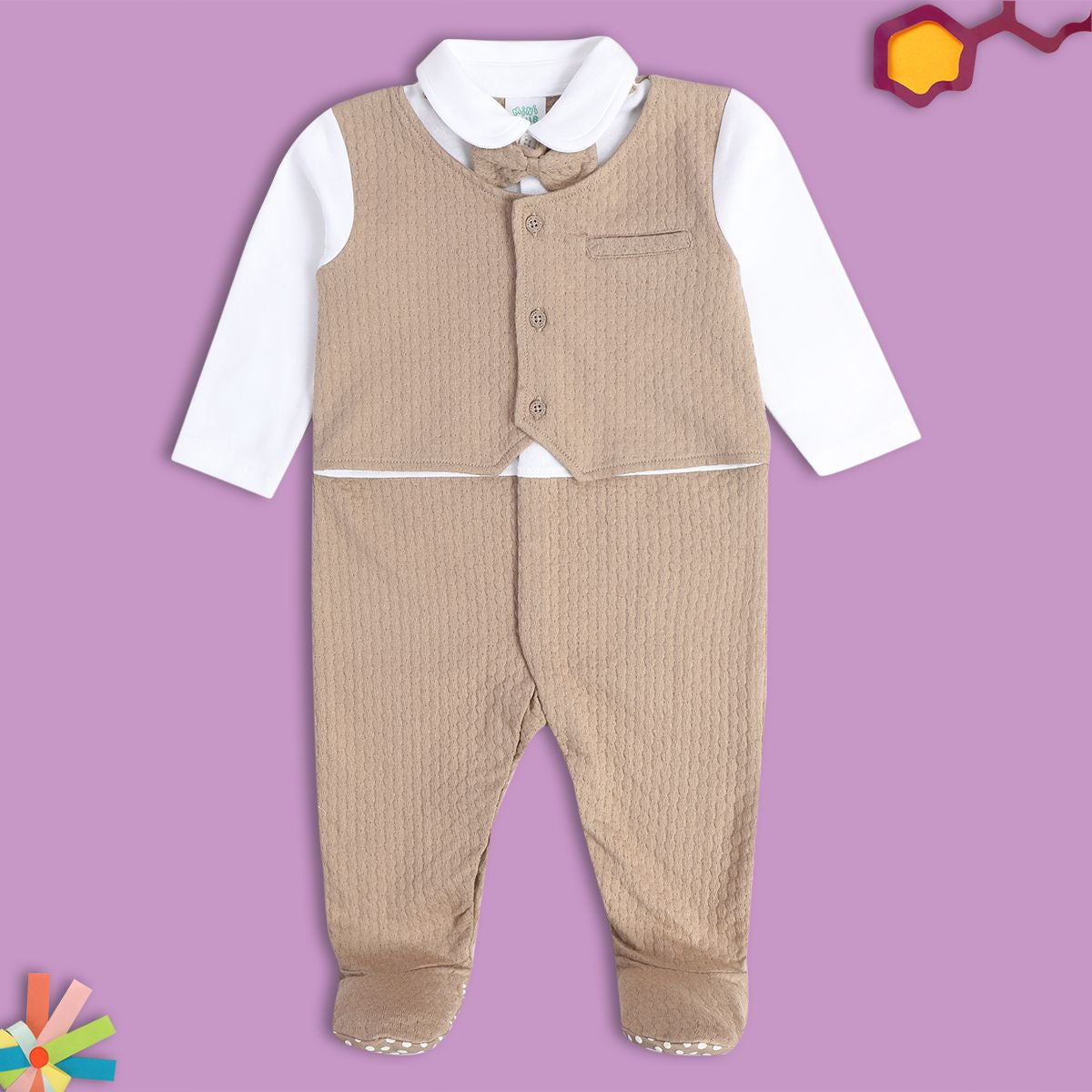 Boys Brown Pack Of 1 Sleep Suit