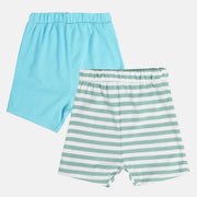 Baby Boys Aqua Blue, White and Sage Green Cotton Shorts Pack of 2 Regular Fit Everyday Wear