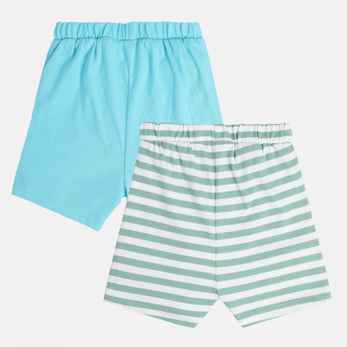 Baby Boys Aqua Blue, White and Sage Green Cotton Shorts Pack of 2 Regular Fit Everyday Wear