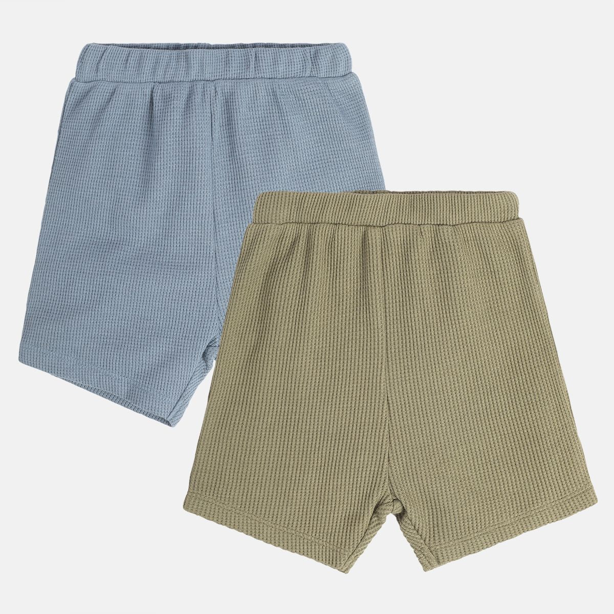 Baby Boys Dusty Blue and Olive Green Cotton Blend Knit Shorts Pack of 2 Regular Fit Everyday Wear