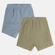 Baby Boys Dusty Blue and Olive Green Cotton Blend Knit Shorts Pack of 2 Regular Fit Everyday Wear