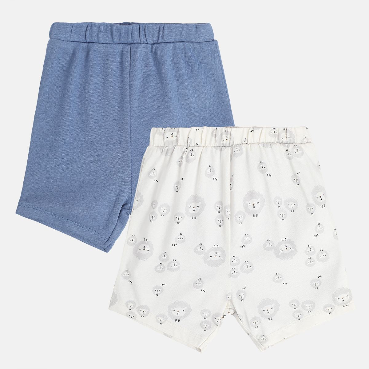 Baby Boys Animal Print and Solid Shorts Pack of 2, Blue and White