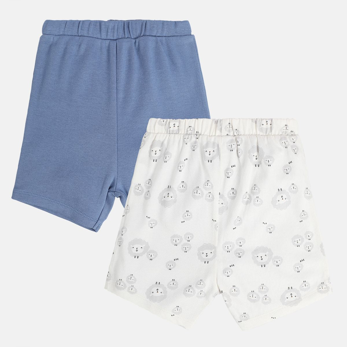 Baby Boys Animal Print and Solid Shorts Pack of 2, Blue and White