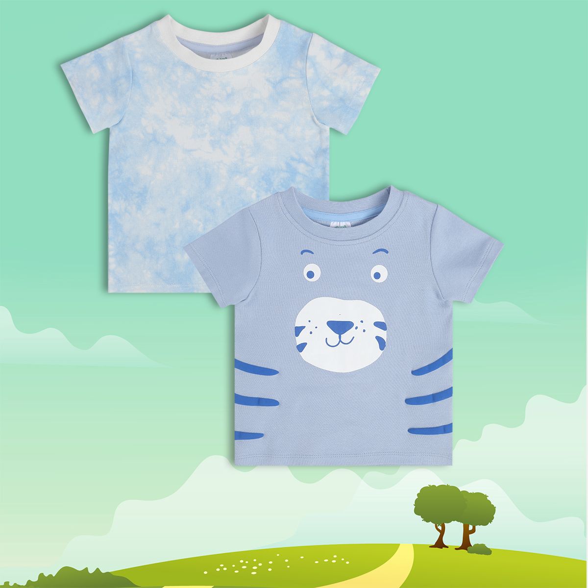 Baby Boys Tie,Dye and Animal Print T,Shirts Pack of 2, Blue
