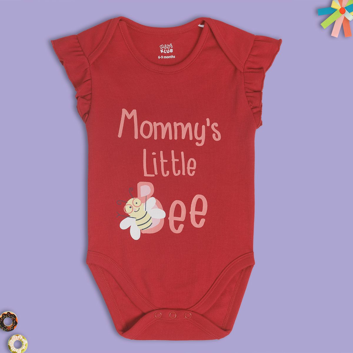 Baby Girls Text Print Romper, Red