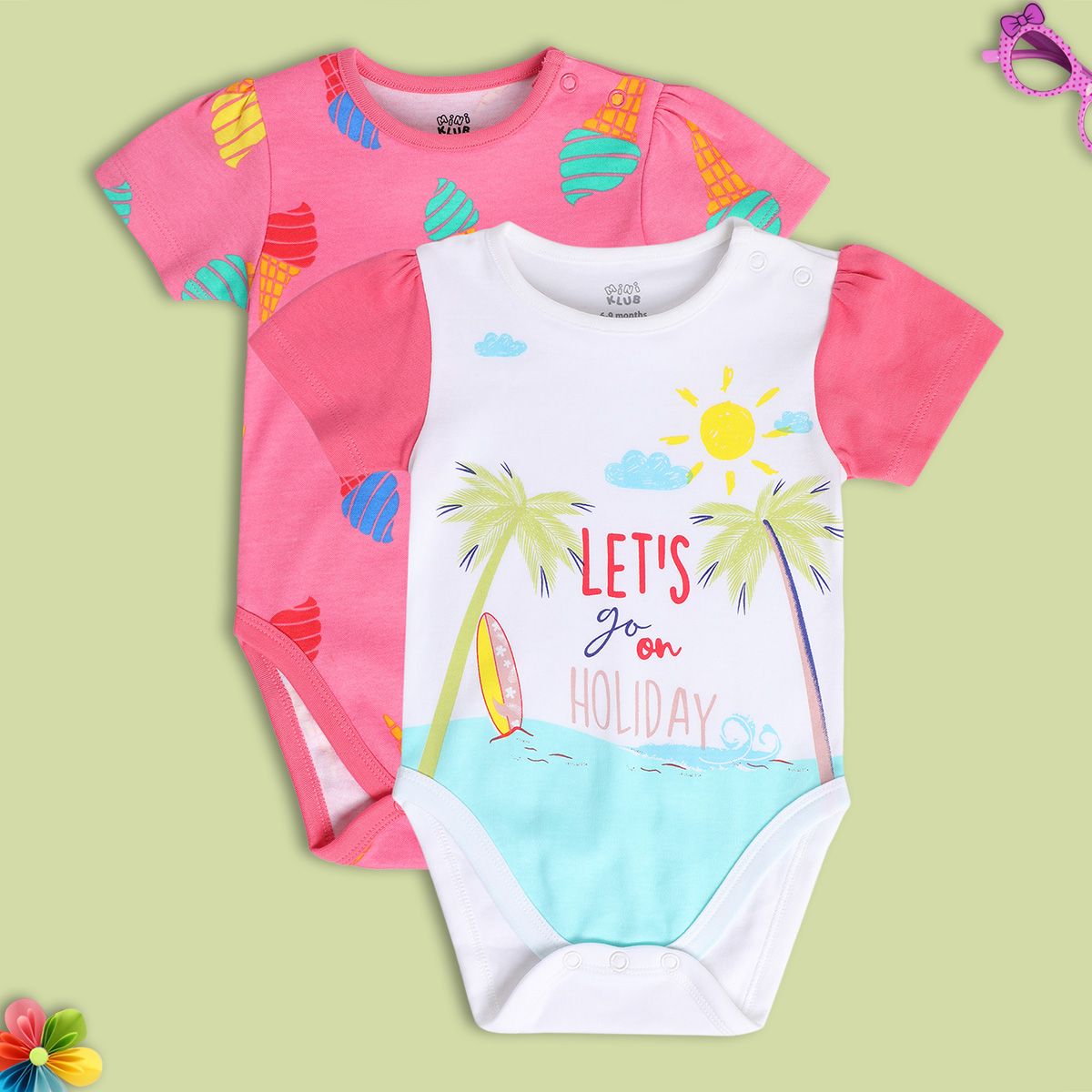 Girls Multicolor Pack Of 2 Body Suit