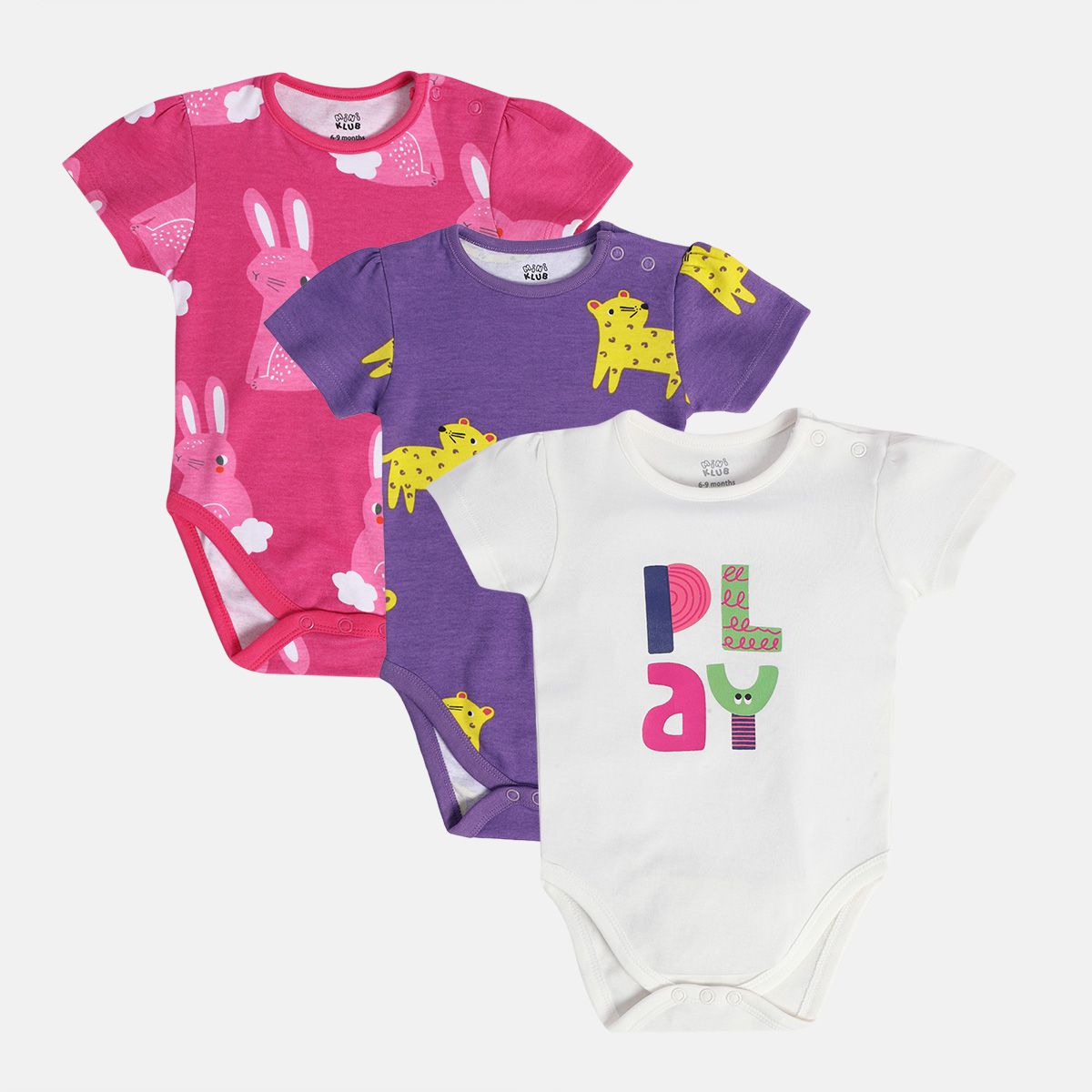 Girls Multicolor Pack Of 3 Body Suit