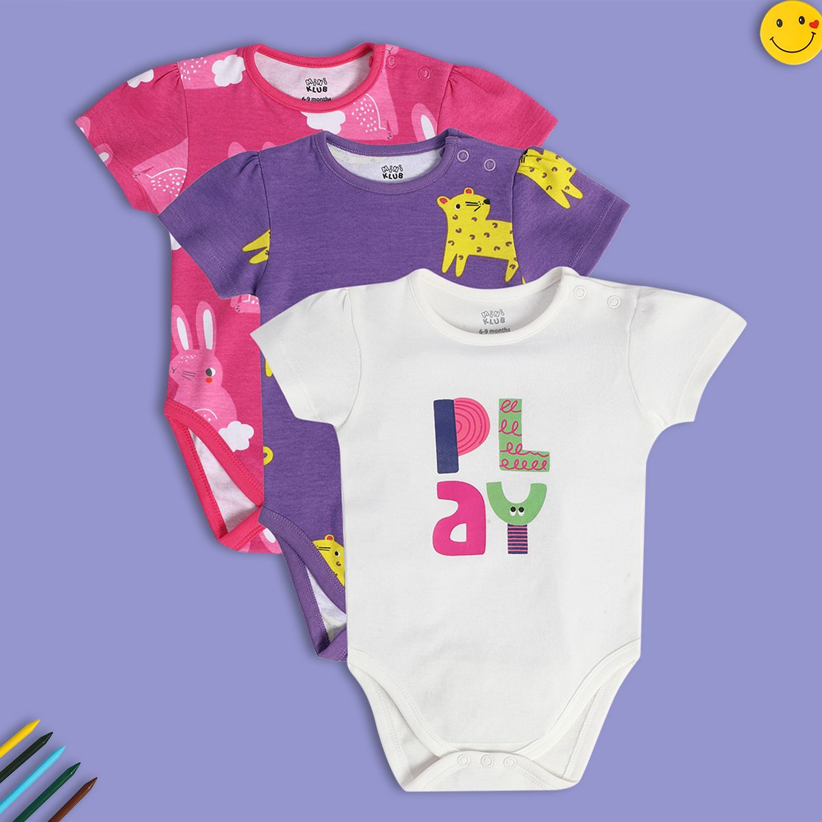 Girls Multicolor Pack Of 3 Body Suit
