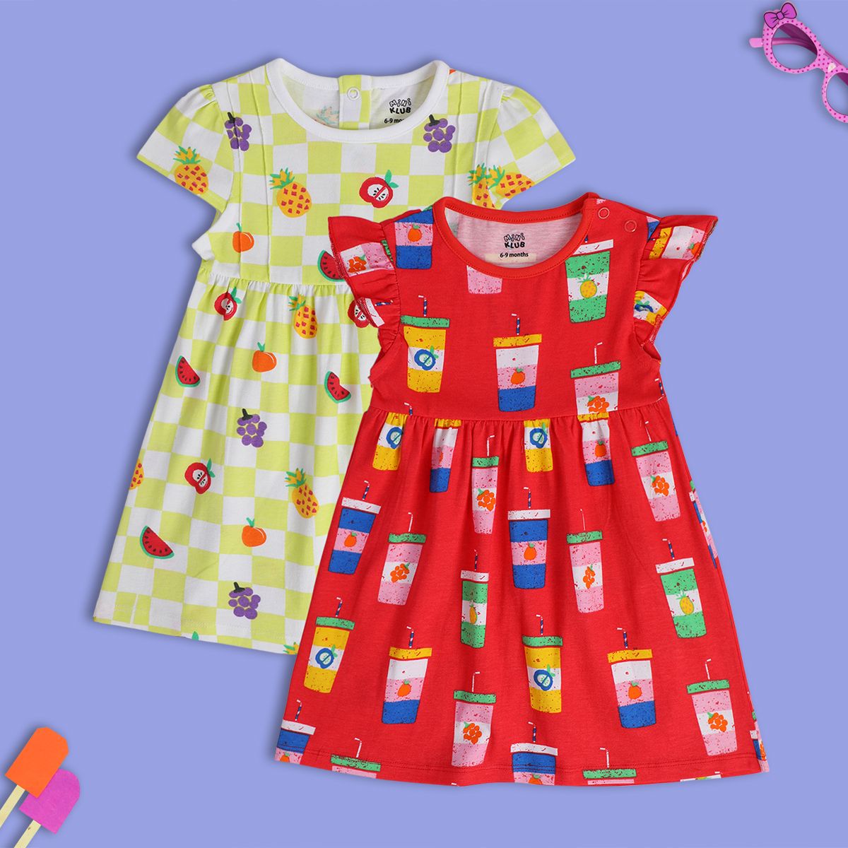 Girls Red/Yellow Short Sleeve Dress