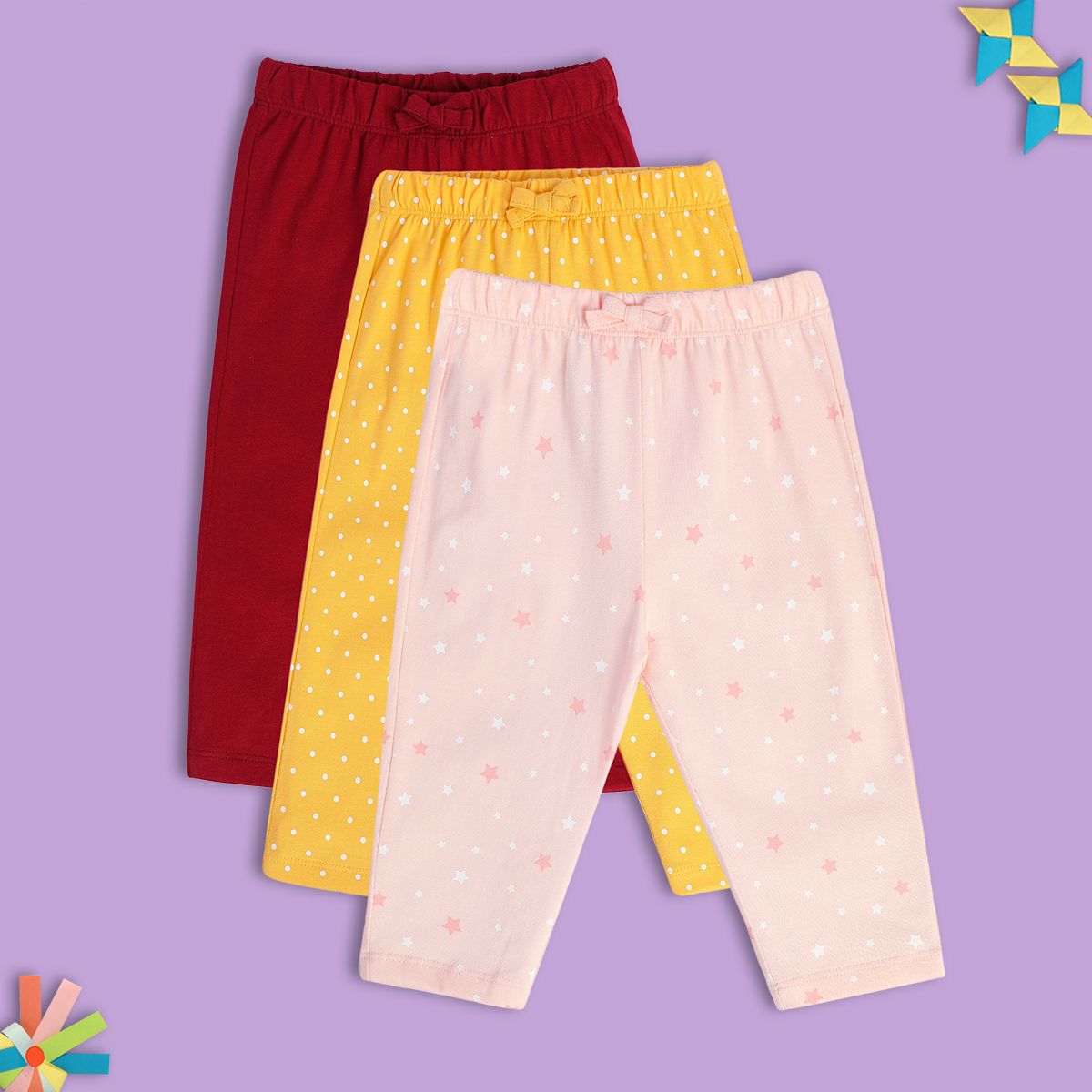 Girls Multicolor Pack Of 3 Knit Bottom