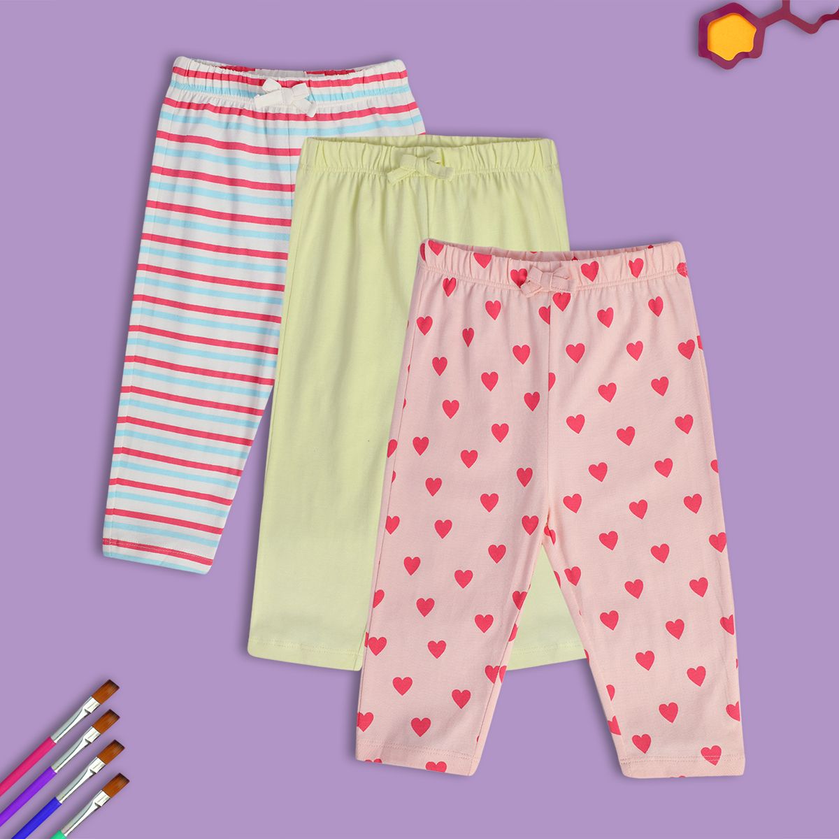 Girls Multicolor Pack Of 3 Knit Bottom