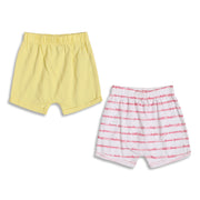 Baby Girls Yellow and White Cotton Printed Shorts Pack of 2 Regular Fit Casual Bottom Wear