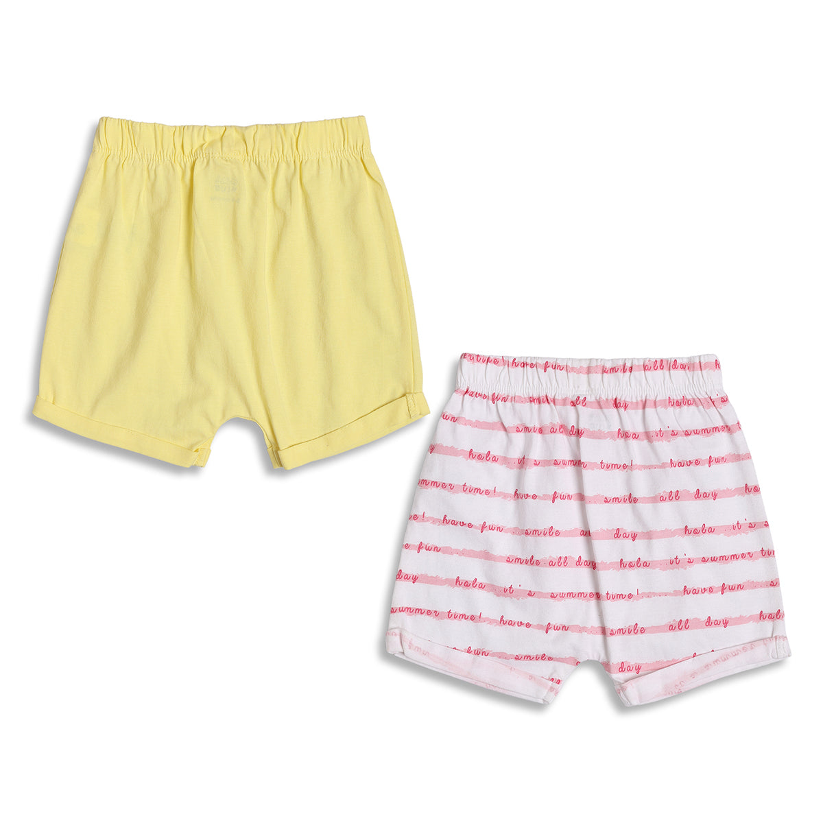 Baby Girls Yellow and White Cotton Printed Shorts Pack of 2 Regular Fit Casual Bottom Wear