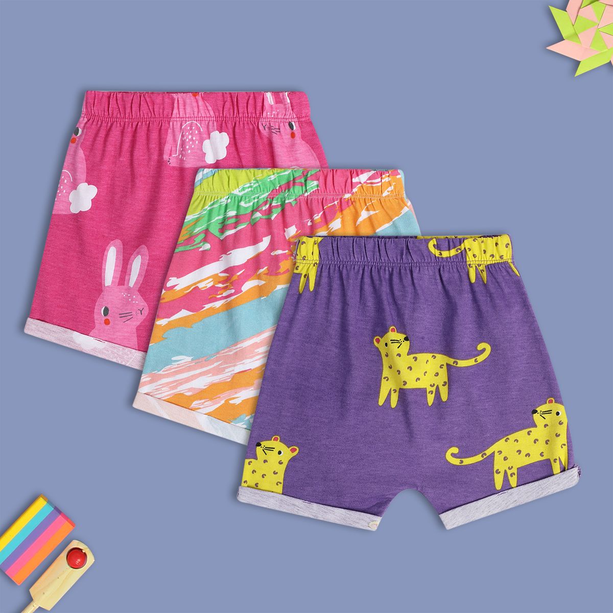 Girls Multicolor Pack Of 3 Shorts
