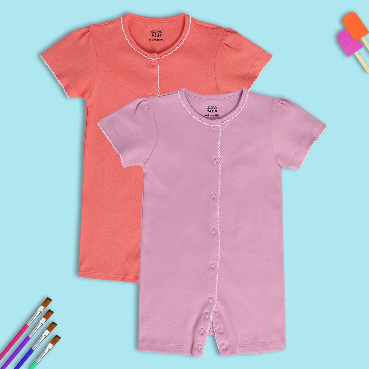 Girls Multicolor Pack Of 2 Romper