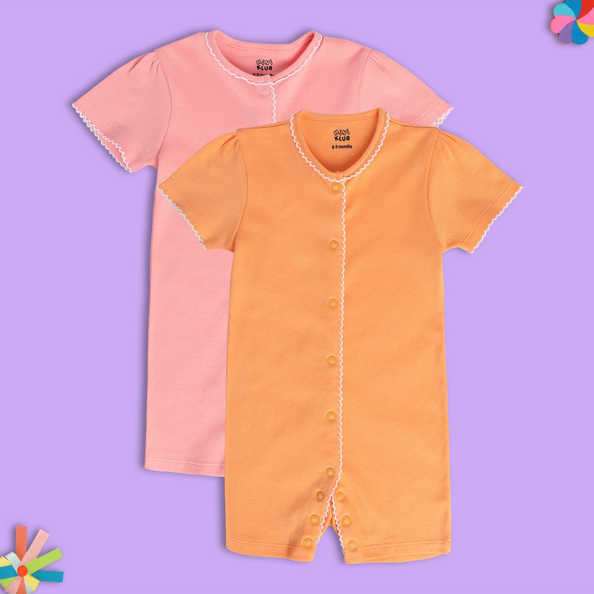 Girls Orange/Pink Front Open Romper