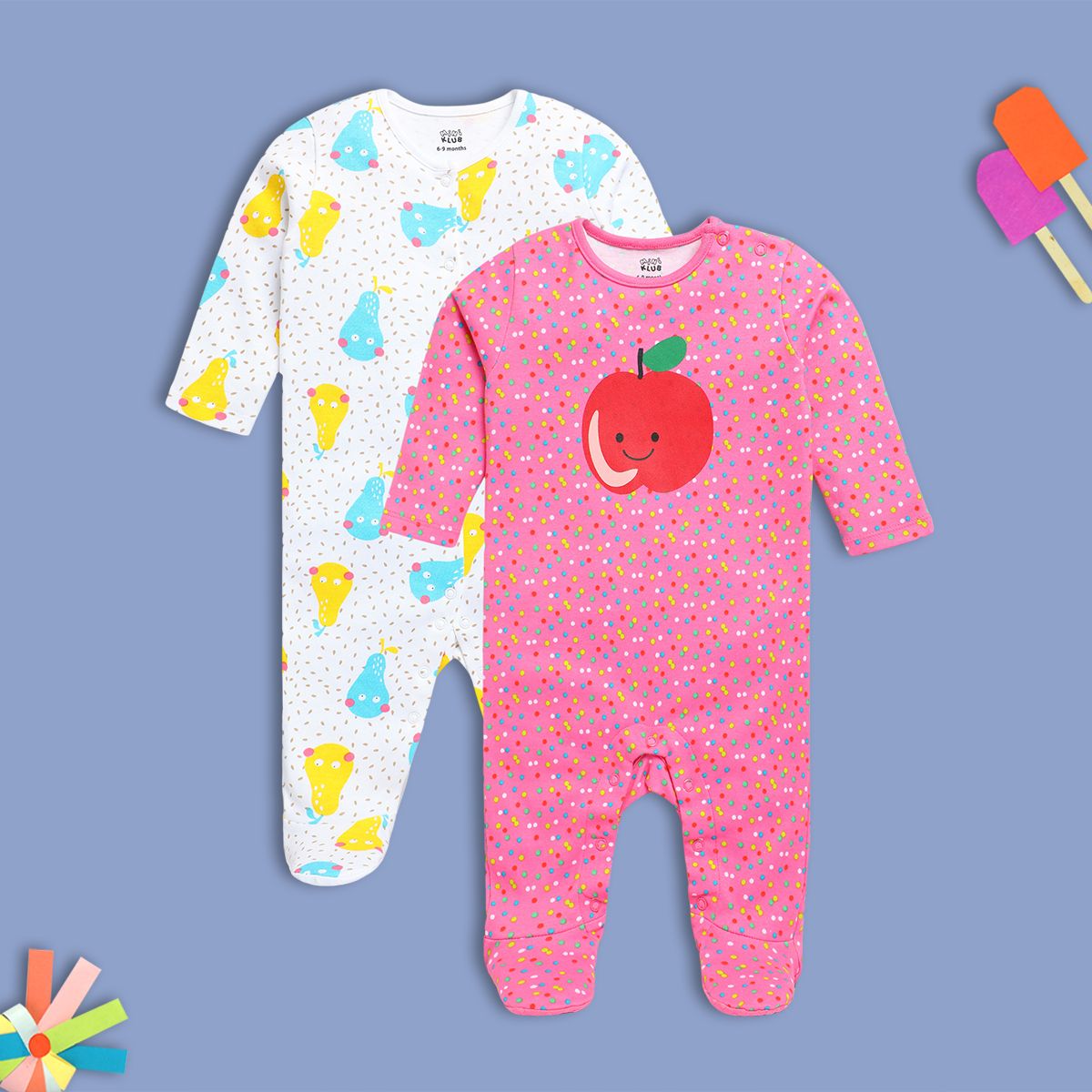 Girls Multicolor Pack Of 2 Sleep Suit