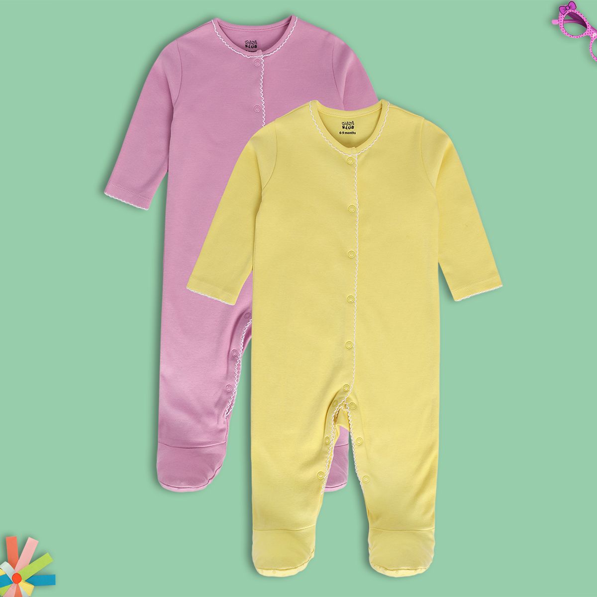 Girls Multicolor Pack Of 2 Sleep Suit