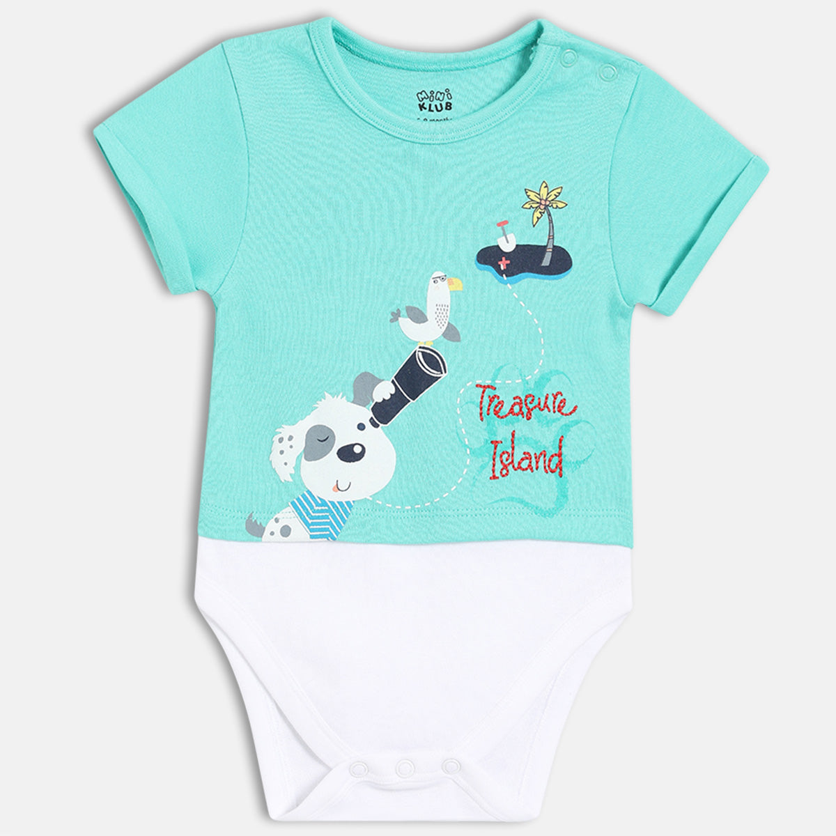 Baby Boys Cotton Animal Printed Bodysuit with Striped Bottom Set White and Blue