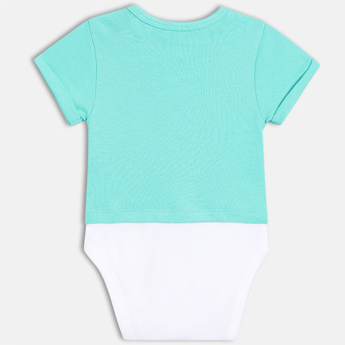 Baby Boys Cotton Animal Printed Bodysuit with Striped Bottom Set White and Blue