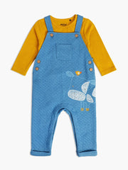 Baby Boys Printed Dungaree Set, Blue & Yellow