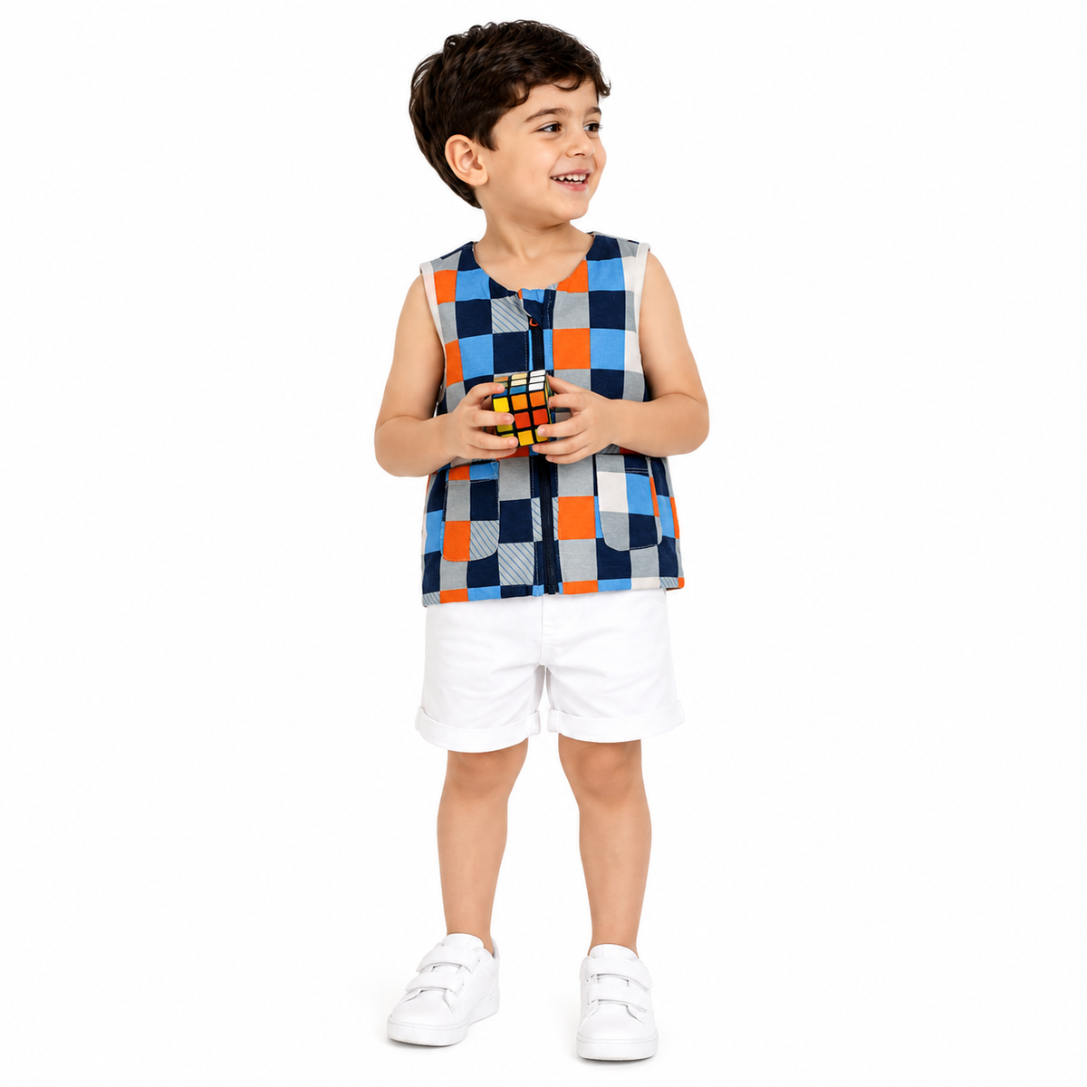 Baby Boys Blue Orange and White Cotton Jacket Reversible Design Regular Fit Casual Kids Jacket