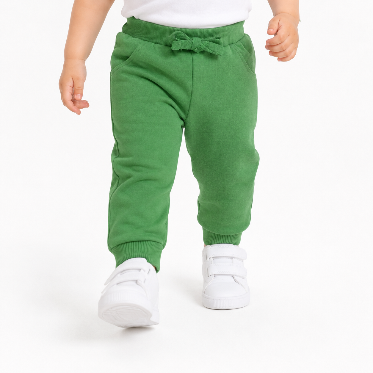 Baby Boys Green Cotton Jogger Pants Drawstring Waist Regular Fit Casual Kids Joggers