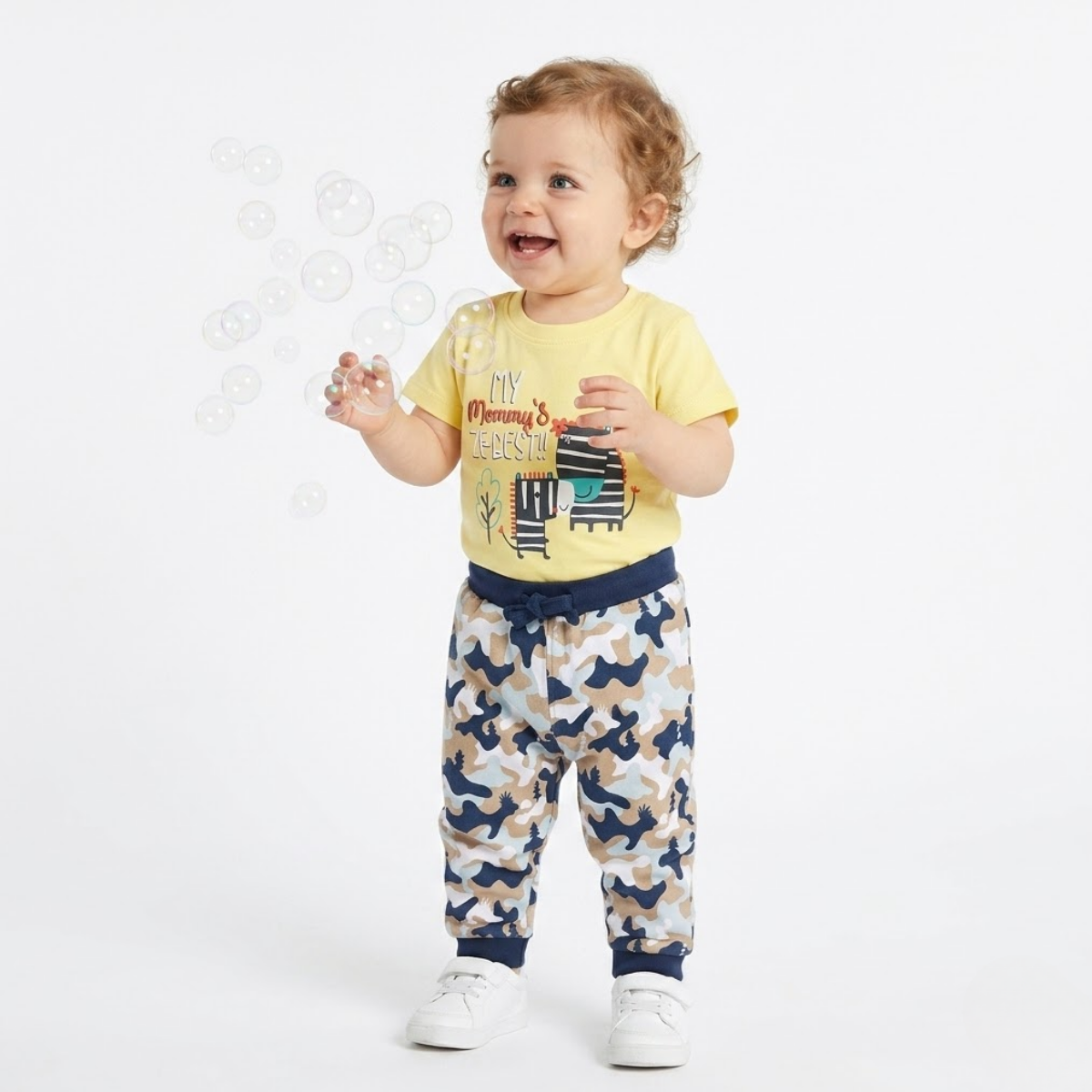 Baby Boys Cotton Camouflage Printed Pants, Blue
