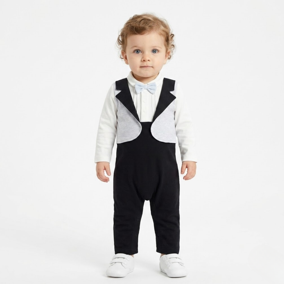 Baby Boys Cotton Color block Long Sleeve Romper - Black