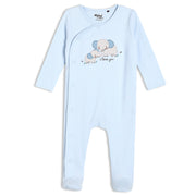 Baby Unisex Elephant Print Front Open Sleepsuit, Light Blue