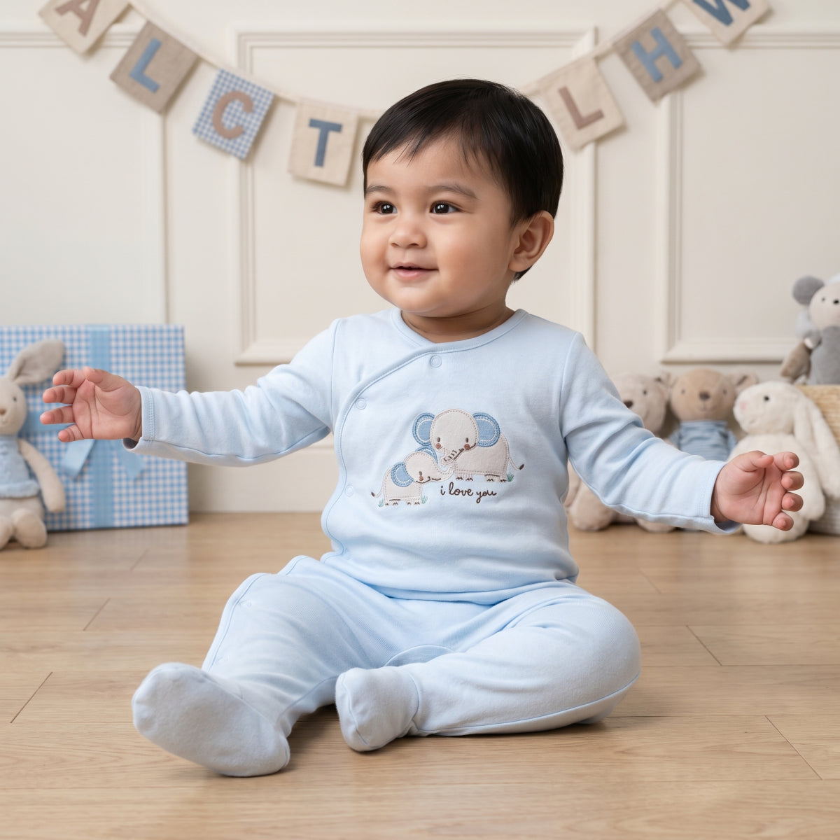 Baby boys Blue Cotton Sleep Suit Casual Wear