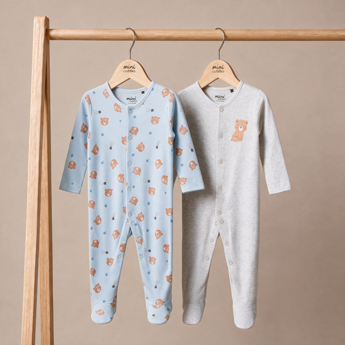 Baby Boys Teddy Bear Printed Sleepsuit Pack of 2, Multicolor