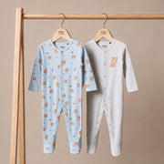 Baby Boys Teddy Bear Printed Sleepsuit Pack of 2, Multicolor
