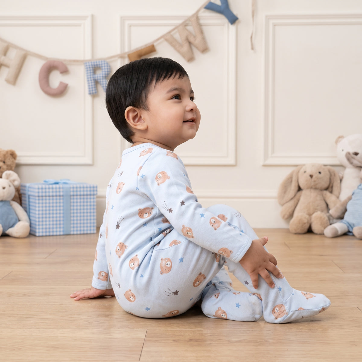 Baby Boys Teddy Bear Printed Sleepsuit Pack of 2, Multicolor