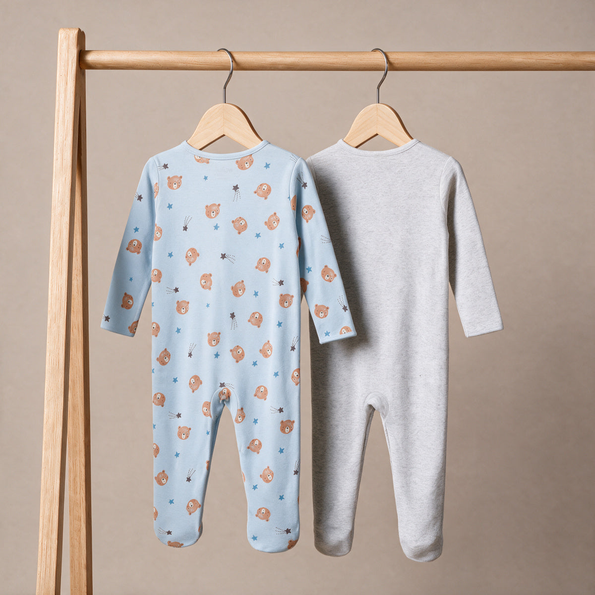 Baby Boys Teddy Bear Printed Sleepsuit Pack of 2, Multicolor