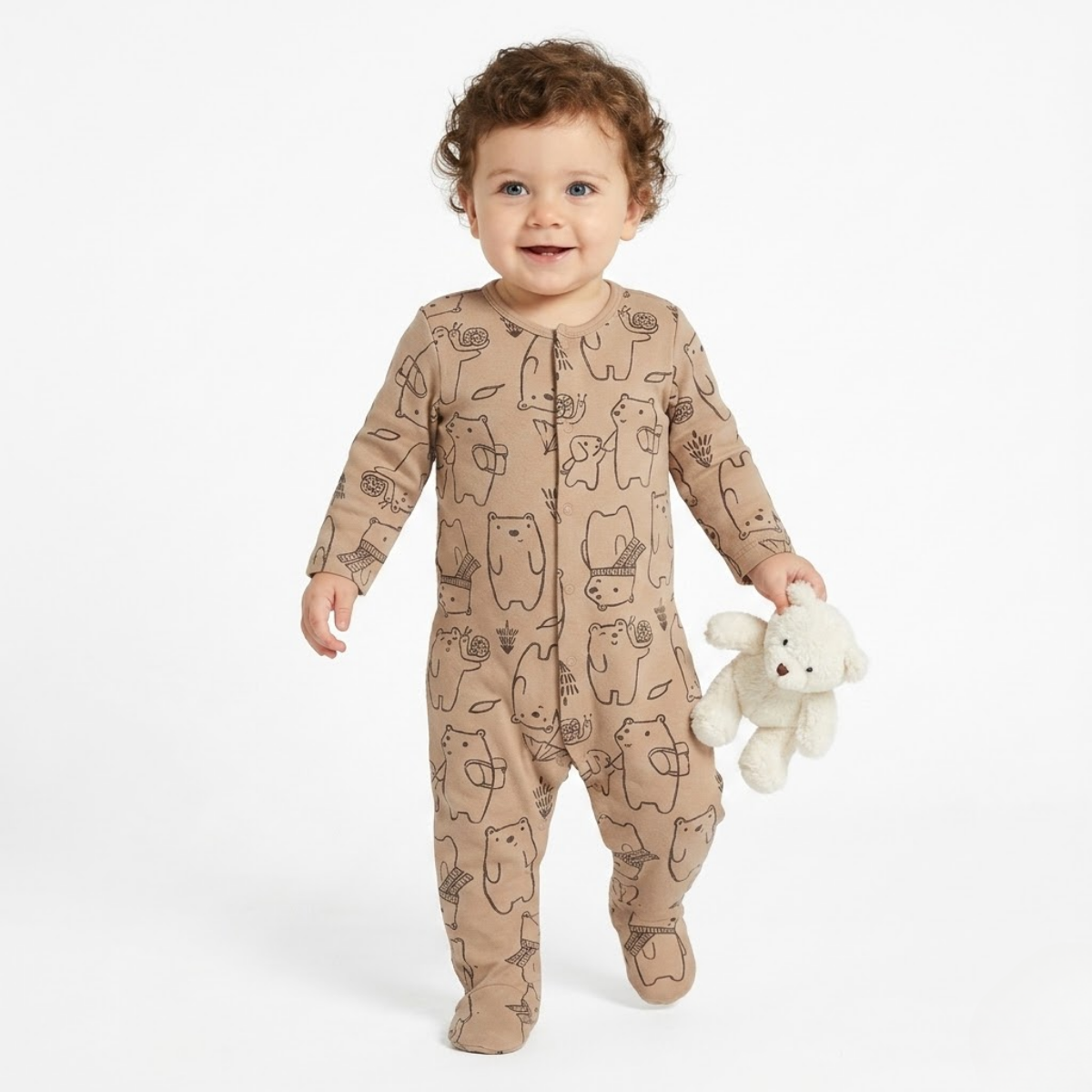 Baby Boys Cotton Animal printed Sleepsuit, Brown