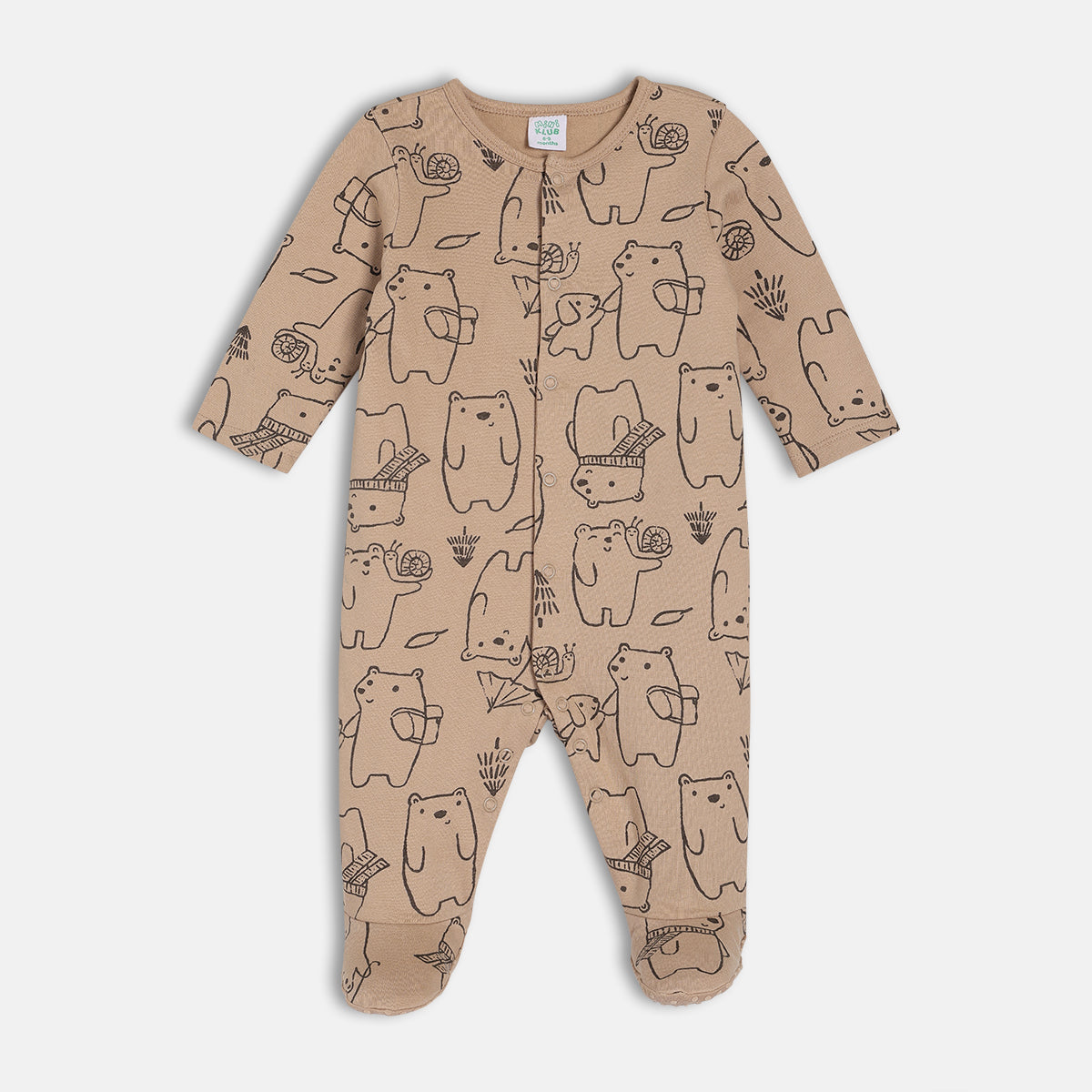 Boys Beige Long Sleeve Sleep Suit