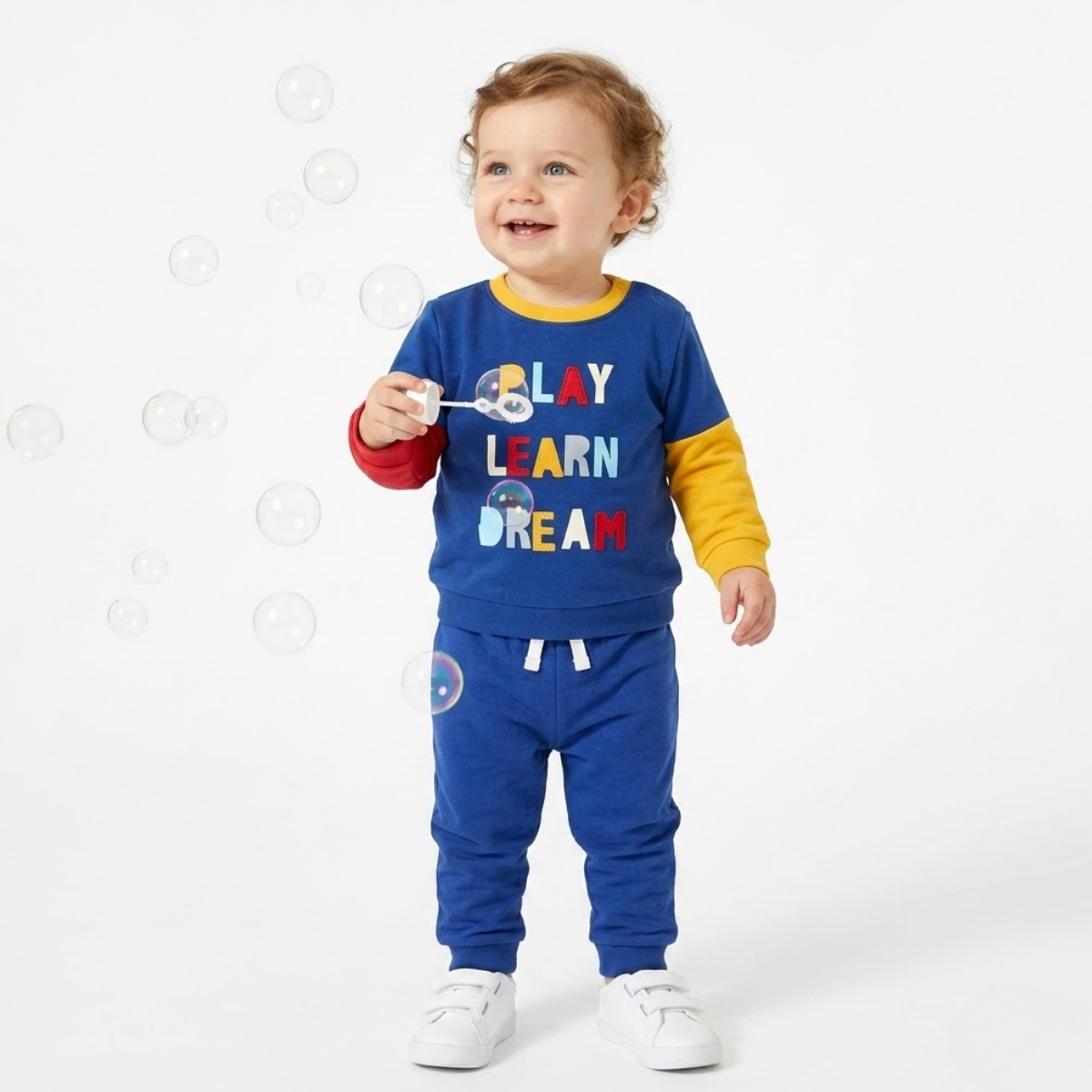 Baby Boys Cotton Typography Printed Sweatshirt, Blue, Red and Yellow
