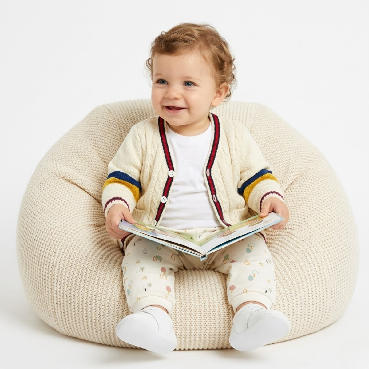Baby Boys Cable Knit Cardigan Sweater, Cream