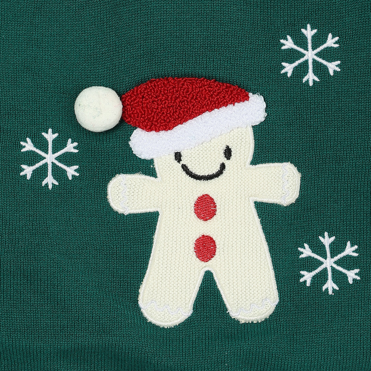 Boys Cotton Full Sleeves Snowmen Embroidered Sweater - Green