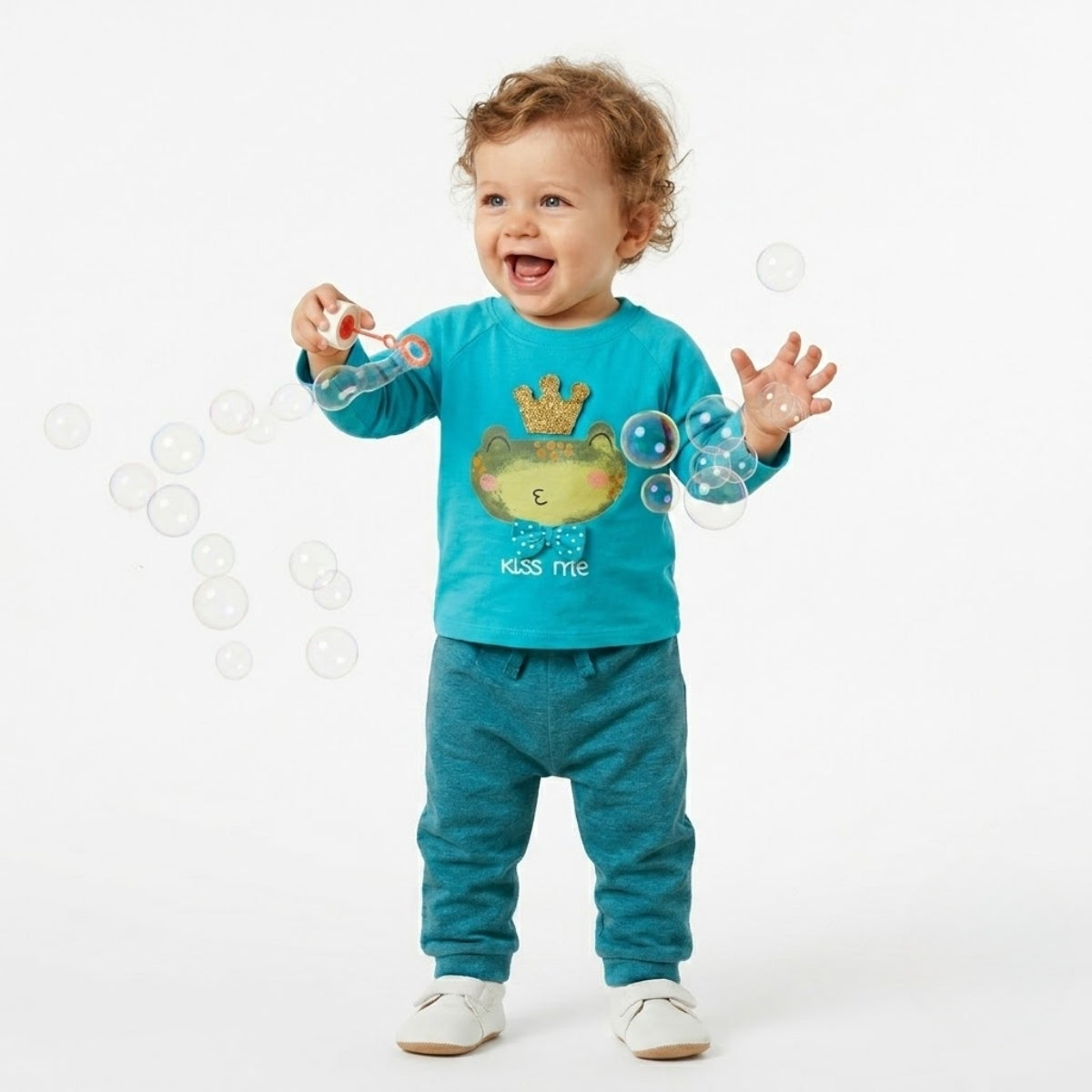 Baby Boys Frog Graphic Top and Solid Pants Set, Blue